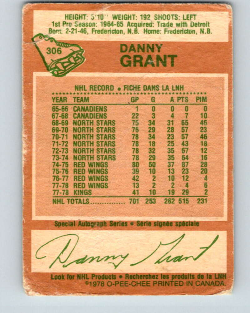 1978-79 O-Pee-Chee #306 Danny Grant  Los Angeles Kings  V25176