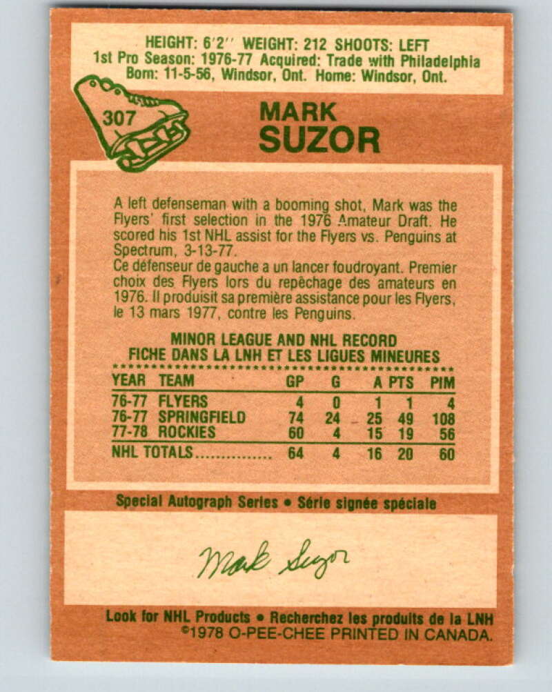 1978-79 O-Pee-Chee #307 Mark Suzor RC Rookie Bruins  V25192