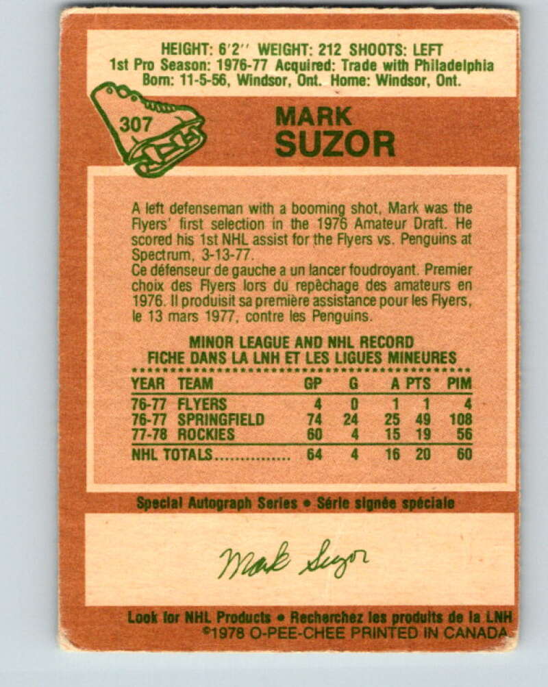 1978-79 O-Pee-Chee #307 Mark Suzor RC Rookie Bruins  V25194