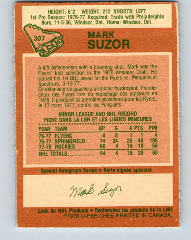 1978-79 O-Pee-Chee #307 Mark Suzor RC Rookie Bruins  V25195