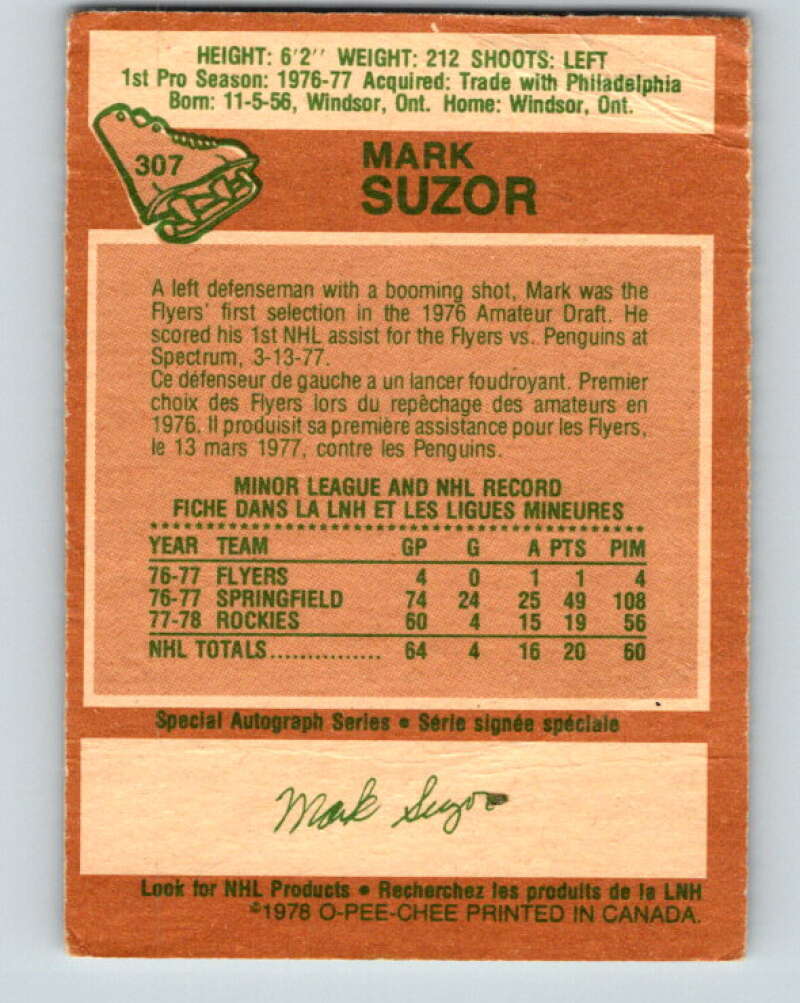 1978-79 O-Pee-Chee #307 Mark Suzor RC Rookie Bruins  V25200