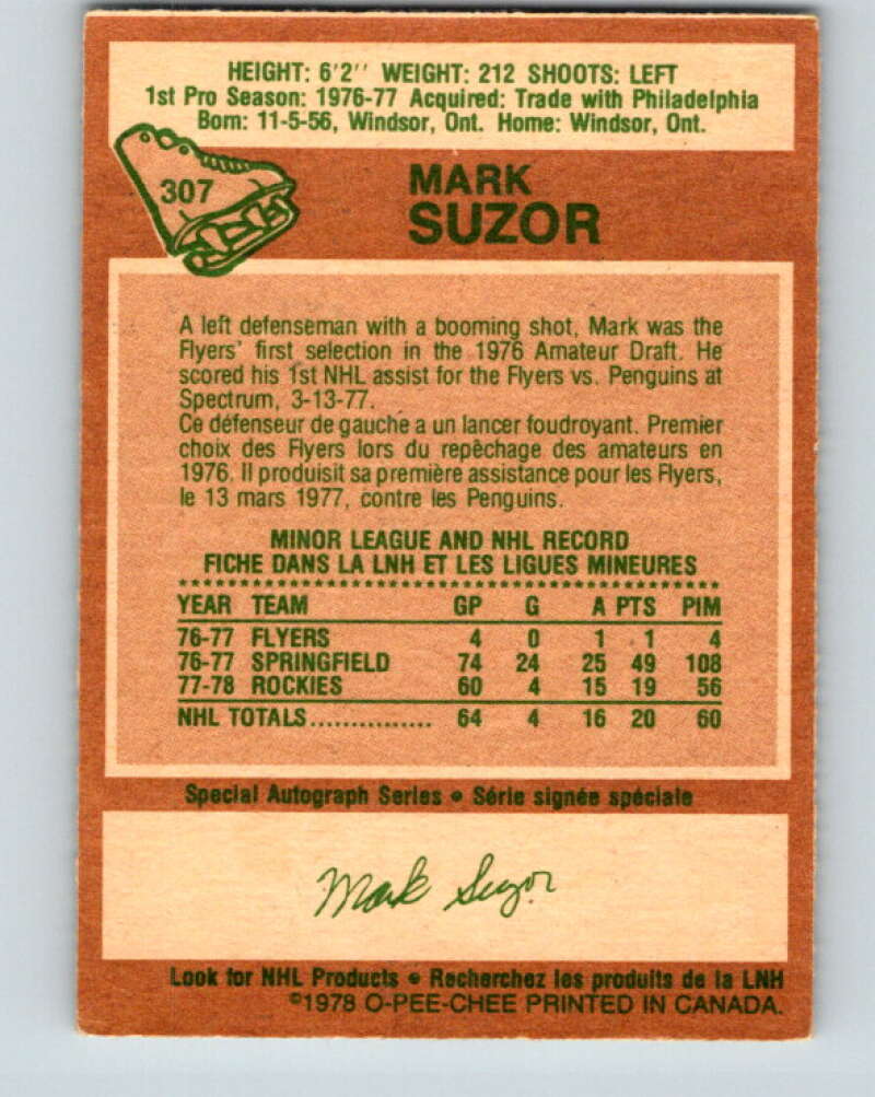 1978-79 O-Pee-Chee #307 Mark Suzor RC Rookie Bruins  V25201