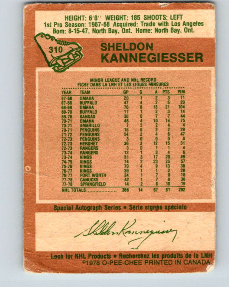 1978-79 O-Pee-Chee #310 Sheldon Kannegiesser Canucks  V25218