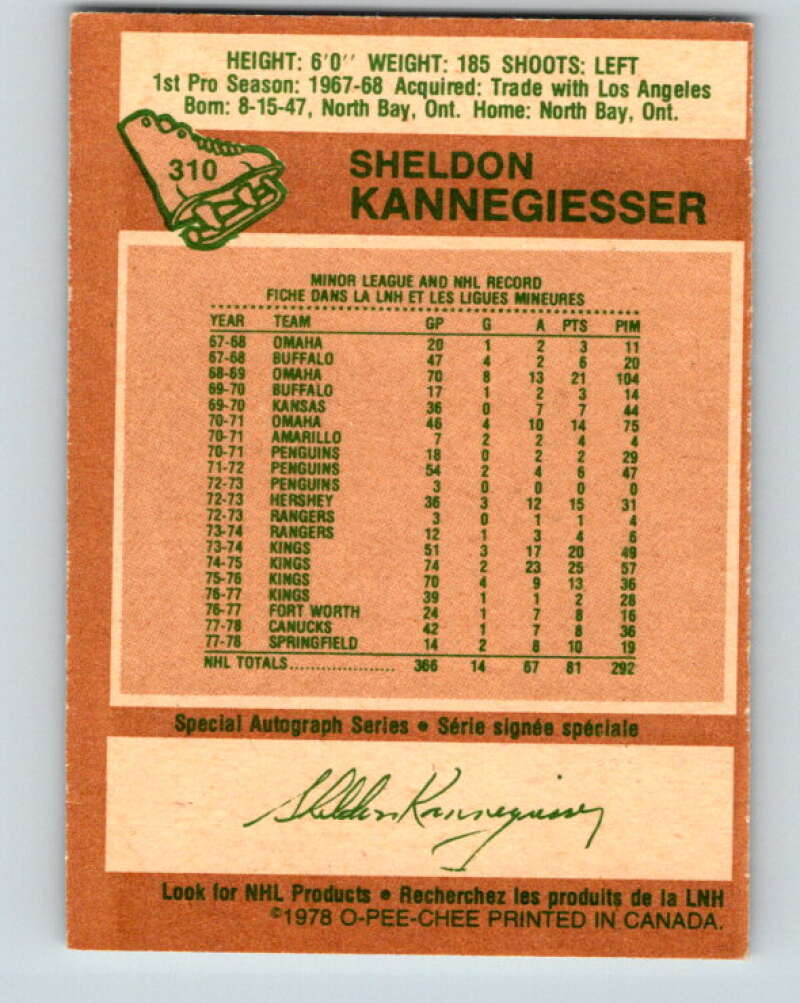 1978-79 O-Pee-Chee #310 Sheldon Kannegiesser Canucks  V25221