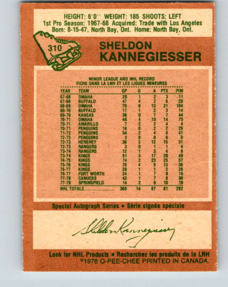 1978-79 O-Pee-Chee #310 Sheldon Kannegiesser Canucks  V25225