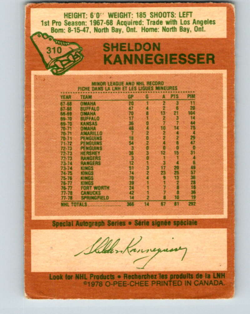 1978-79 O-Pee-Chee #310 Sheldon Kannegiesser Canucks  V25230