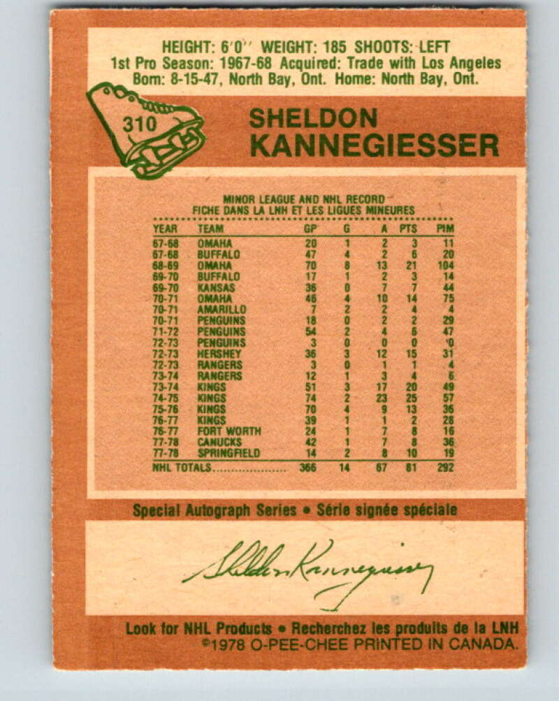 1978-79 O-Pee-Chee #310 Sheldon Kannegiesser Canucks  V25231