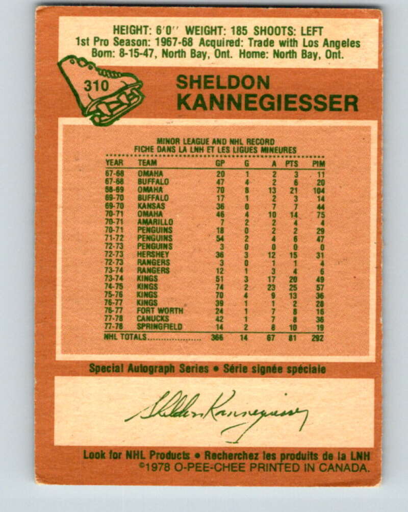 1978-79 O-Pee-Chee #310 Sheldon Kannegiesser Canucks  V25232