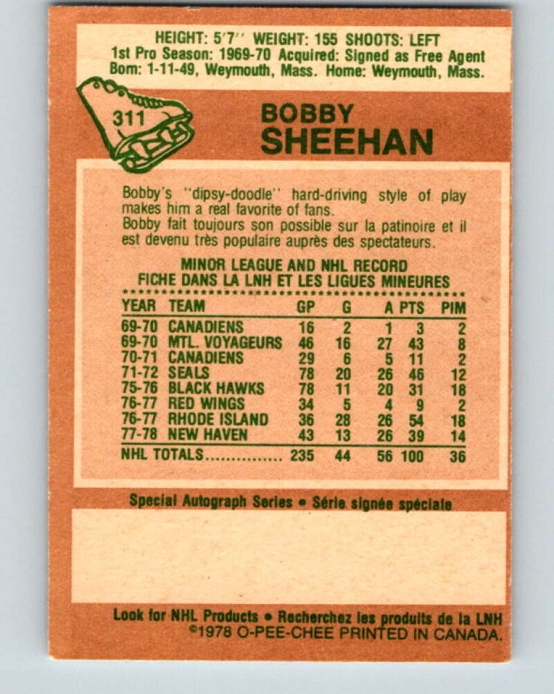1978-79 O-Pee-Chee #311 Bobby Sheehan  Minnesota North Stars  V25237