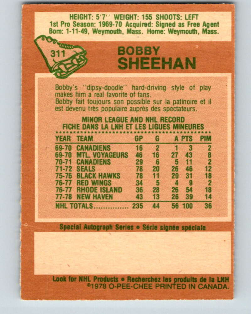 1978-79 O-Pee-Chee #311 Bobby Sheehan  Minnesota North Stars  V25238