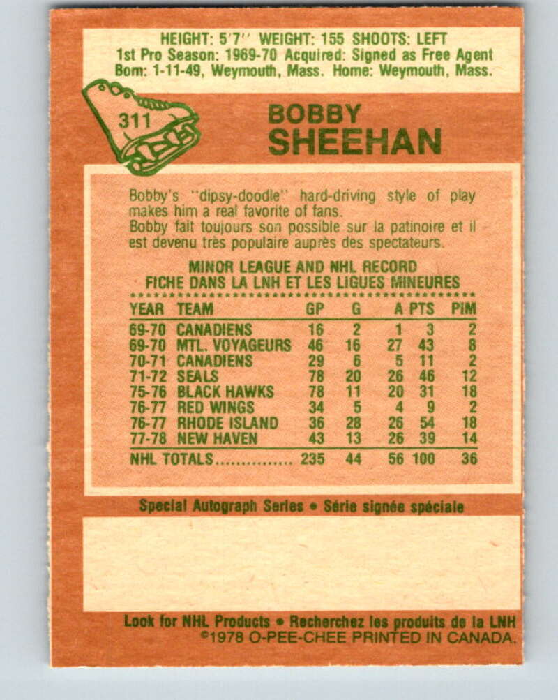 1978-79 O-Pee-Chee #311 Bobby Sheehan  Minnesota North Stars  V25239