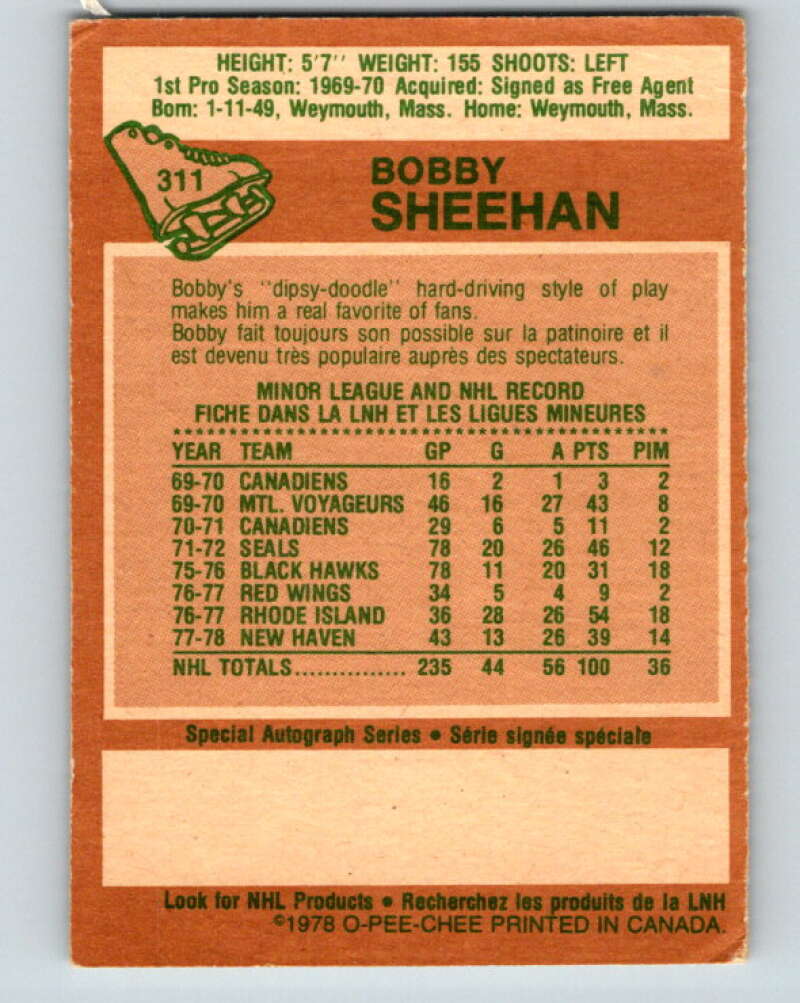 1978-79 O-Pee-Chee #311 Bobby Sheehan  Minnesota North Stars  V25241