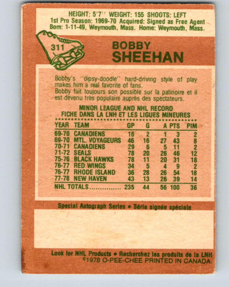 1978-79 O-Pee-Chee #311 Bobby Sheehan  Minnesota North Stars  V25242