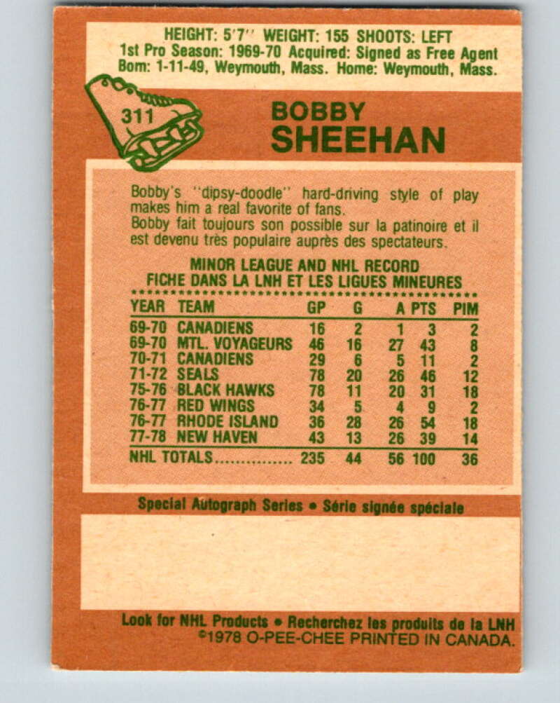 1978-79 O-Pee-Chee #311 Bobby Sheehan  Minnesota North Stars  V25243