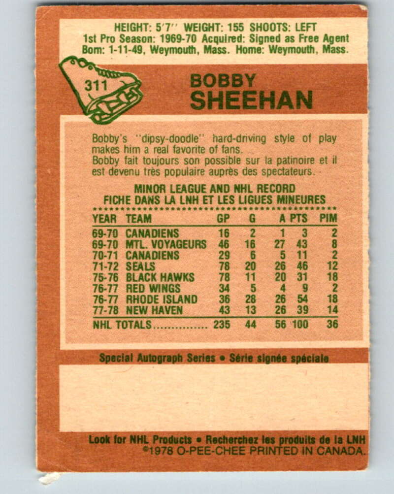 1978-79 O-Pee-Chee #311 Bobby Sheehan  Minnesota North Stars  V25244