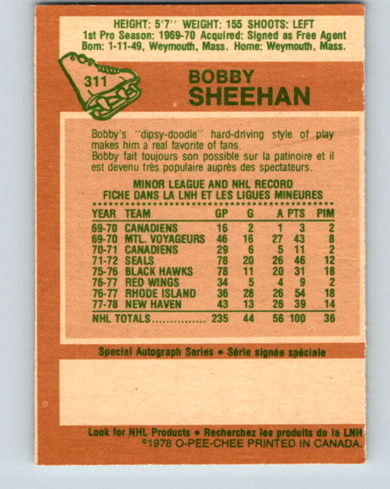 1978-79 O-Pee-Chee #311 Bobby Sheehan  Minnesota North Stars  V25245