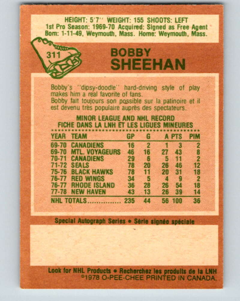 1978-79 O-Pee-Chee #311 Bobby Sheehan  Minnesota North Stars  V25246
