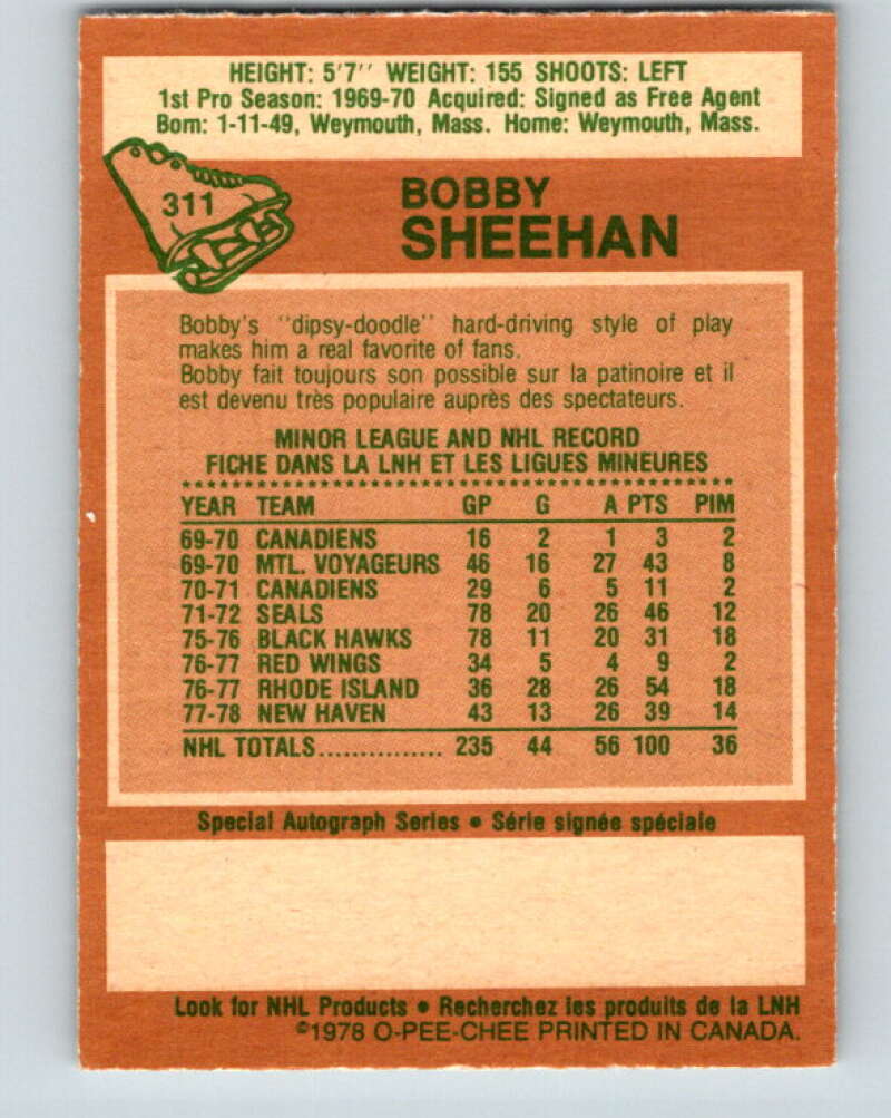 1978-79 O-Pee-Chee #311 Bobby Sheehan  Minnesota North Stars  V25250