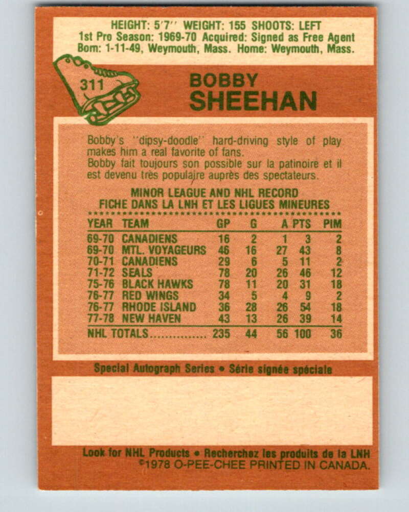 1978-79 O-Pee-Chee #311 Bobby Sheehan  Minnesota North Stars  V25251