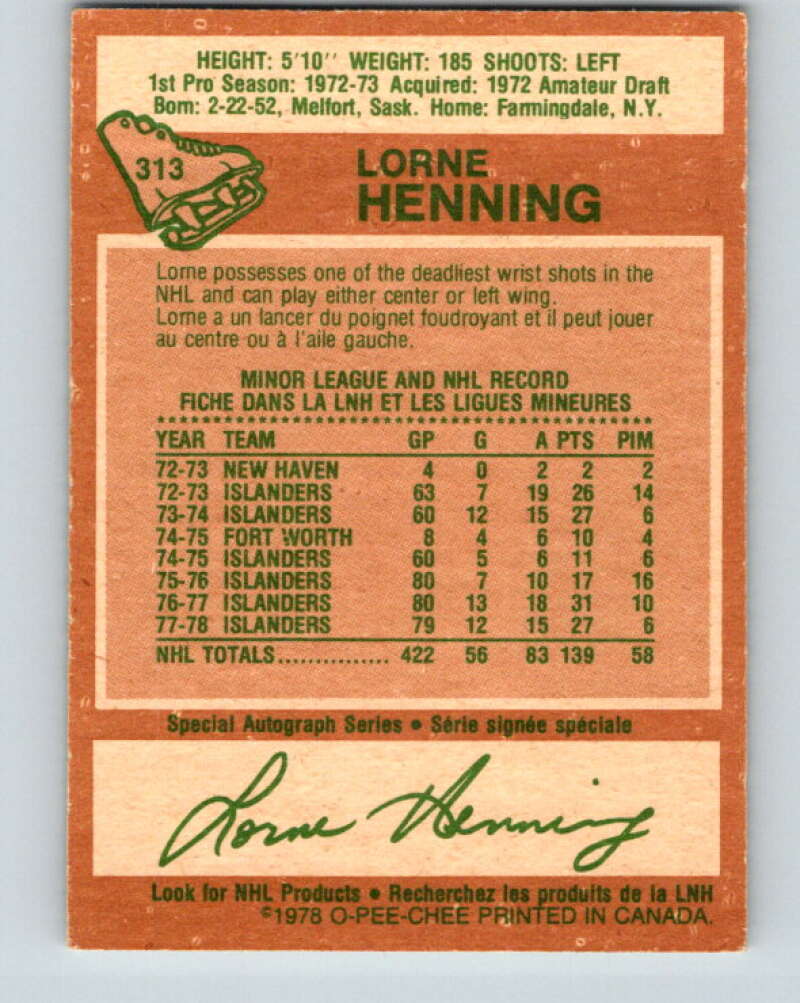 1978-79 O-Pee-Chee #313 Lorne Henning  New York Islanders  V25262