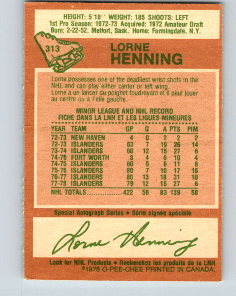 1978-79 O-Pee-Chee #313 Lorne Henning  New York Islanders  V25268