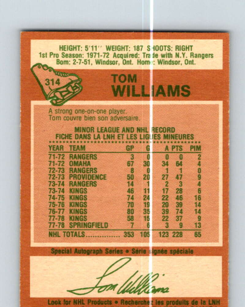 1978-79 O-Pee-Chee #314 Tom Williams  Los Angeles Kings  V25276