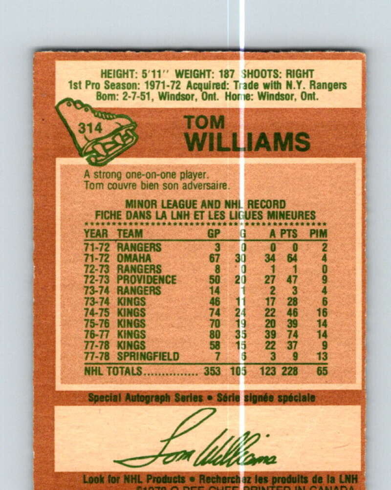 1978-79 O-Pee-Chee #314 Tom Williams  Los Angeles Kings  V25278