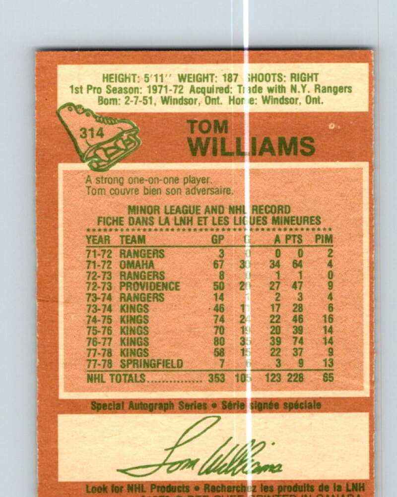 1978-79 O-Pee-Chee #314 Tom Williams  Los Angeles Kings  V25280