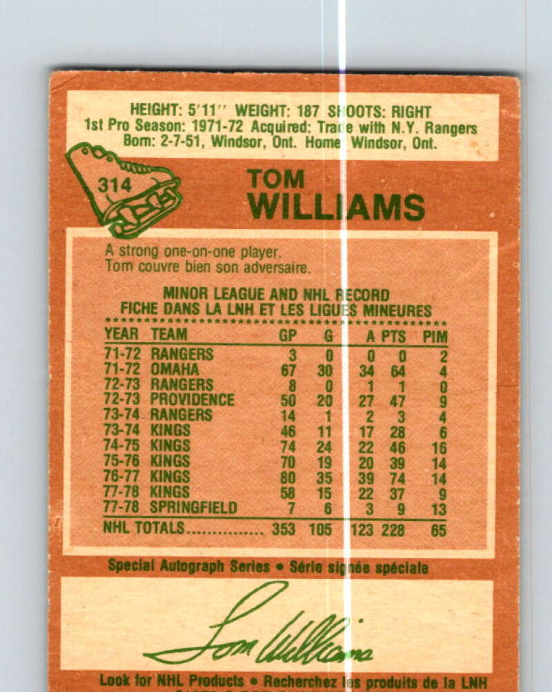 1978-79 O-Pee-Chee #314 Tom Williams  Los Angeles Kings  V25281