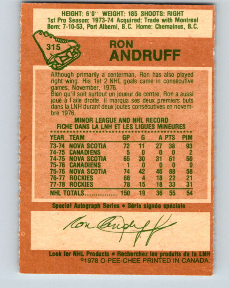 1978-79 O-Pee-Chee #315 Ron Andruff  Colorado Rockies  V25293