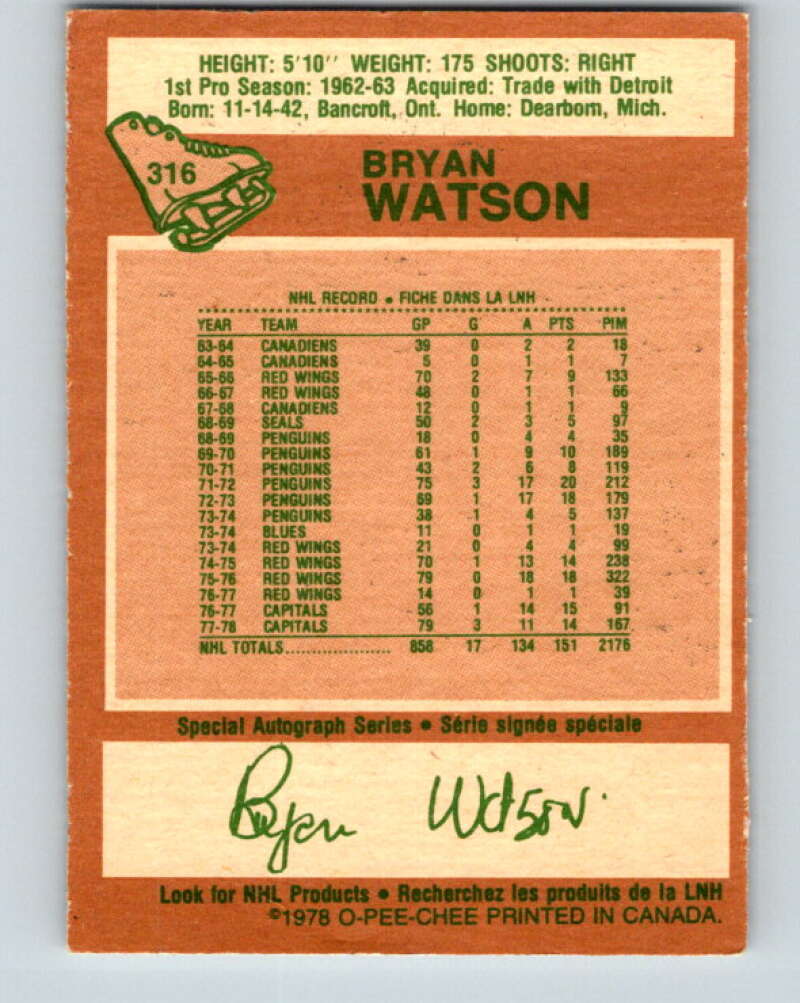 1978-79 O-Pee-Chee #316 Bryan Watson  Washington Capitals  V25300