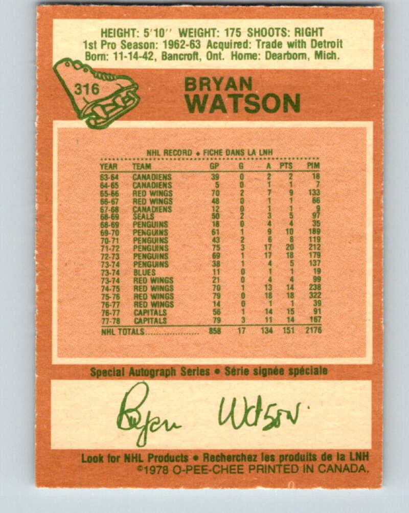 1978-79 O-Pee-Chee #316 Bryan Watson  Washington Capitals  V25312