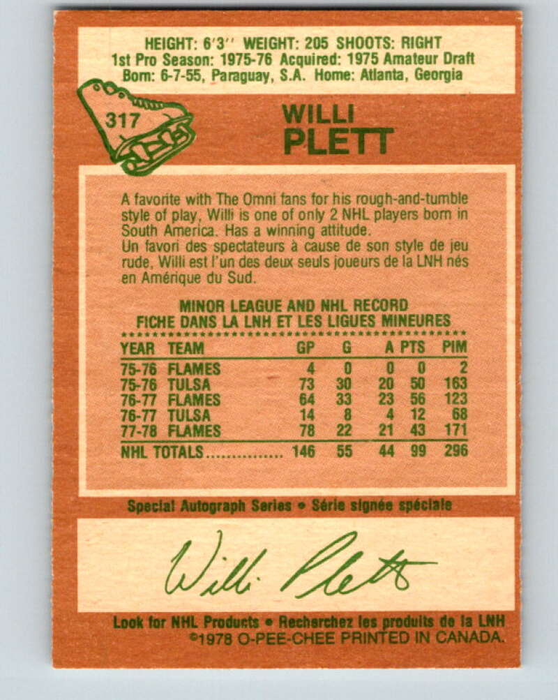 1978-79 O-Pee-Chee #317 Willi Plett  Atlanta Flames  V25314