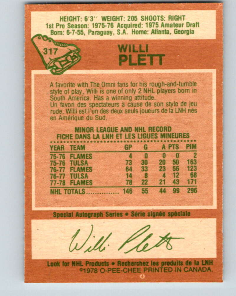 1978-79 O-Pee-Chee #317 Willi Plett  Atlanta Flames  V25316