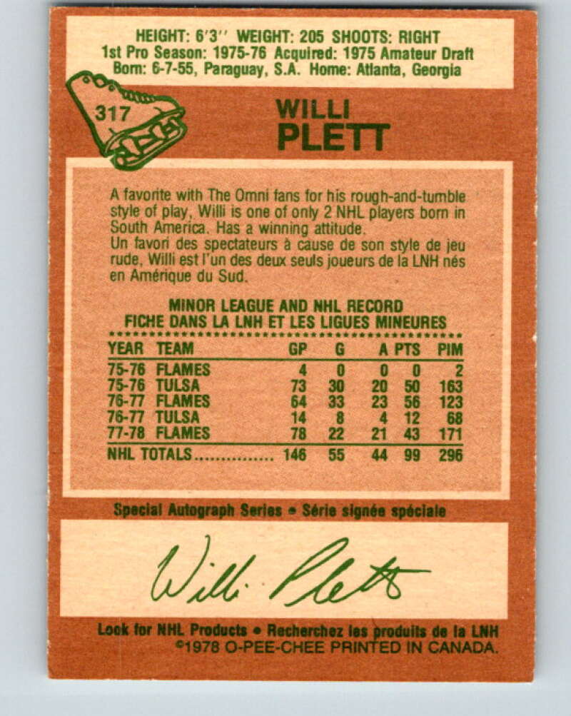 1978-79 O-Pee-Chee #317 Willi Plett  Atlanta Flames  V25318