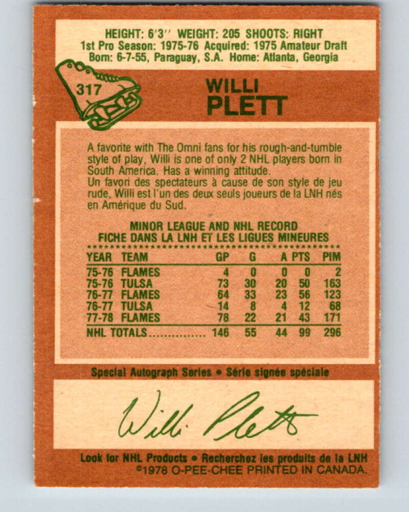 1978-79 O-Pee-Chee #317 Willi Plett  Atlanta Flames  V25319