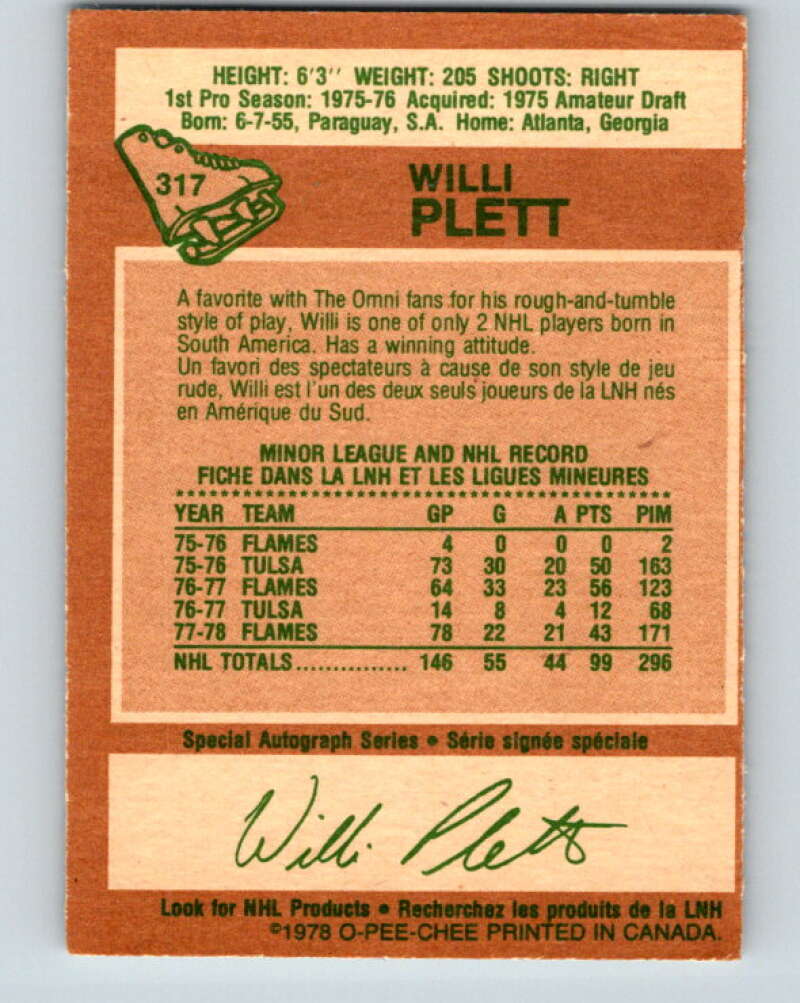 1978-79 O-Pee-Chee #317 Willi Plett  Atlanta Flames  V25320