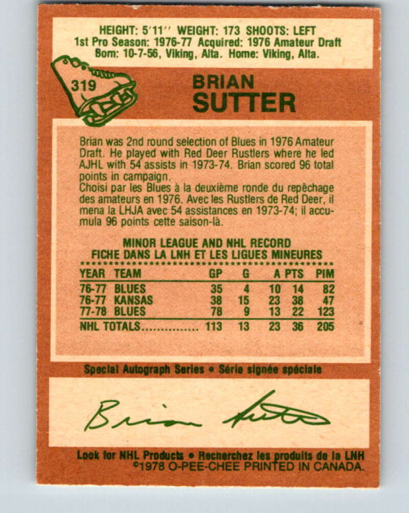 1978-79 O-Pee-Chee #319 Brian Sutter  RC Rookie St. Louis Blues  V25339