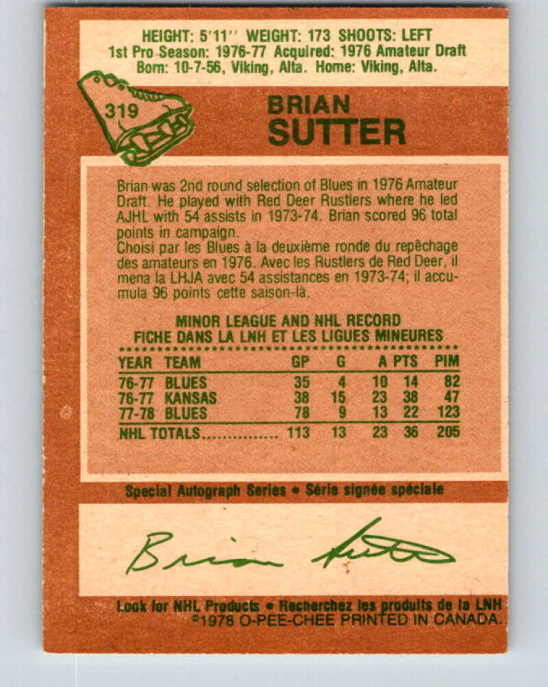 1978-79 O-Pee-Chee #319 Brian Sutter  RC Rookie St. Louis Blues  V25346