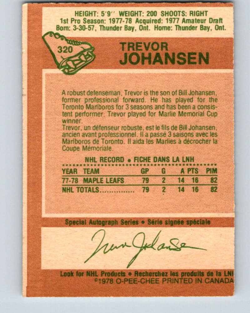 1978-79 O-Pee-Chee #320 Trevor Johansen RC Rookie Maple Leafs  V25361