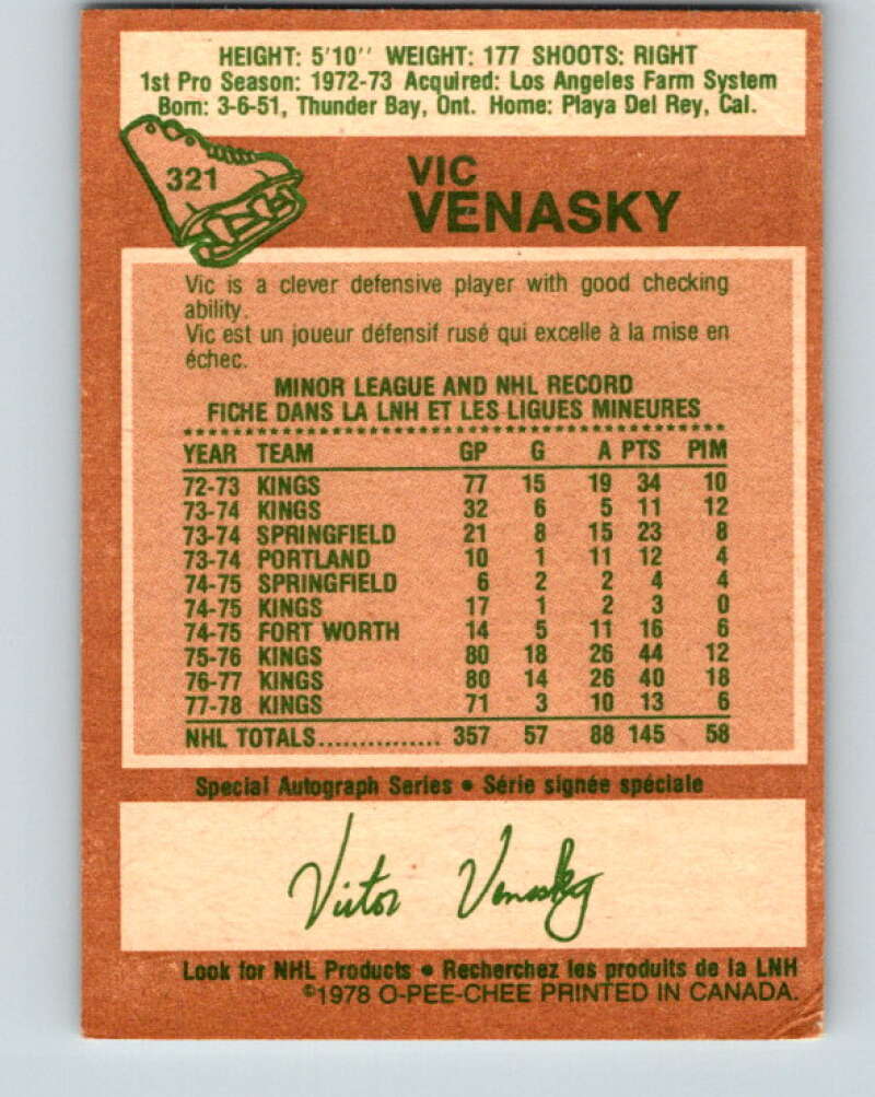 1978-79 O-Pee-Chee #321 Vic Venasky  Los Angeles Kings  V25368