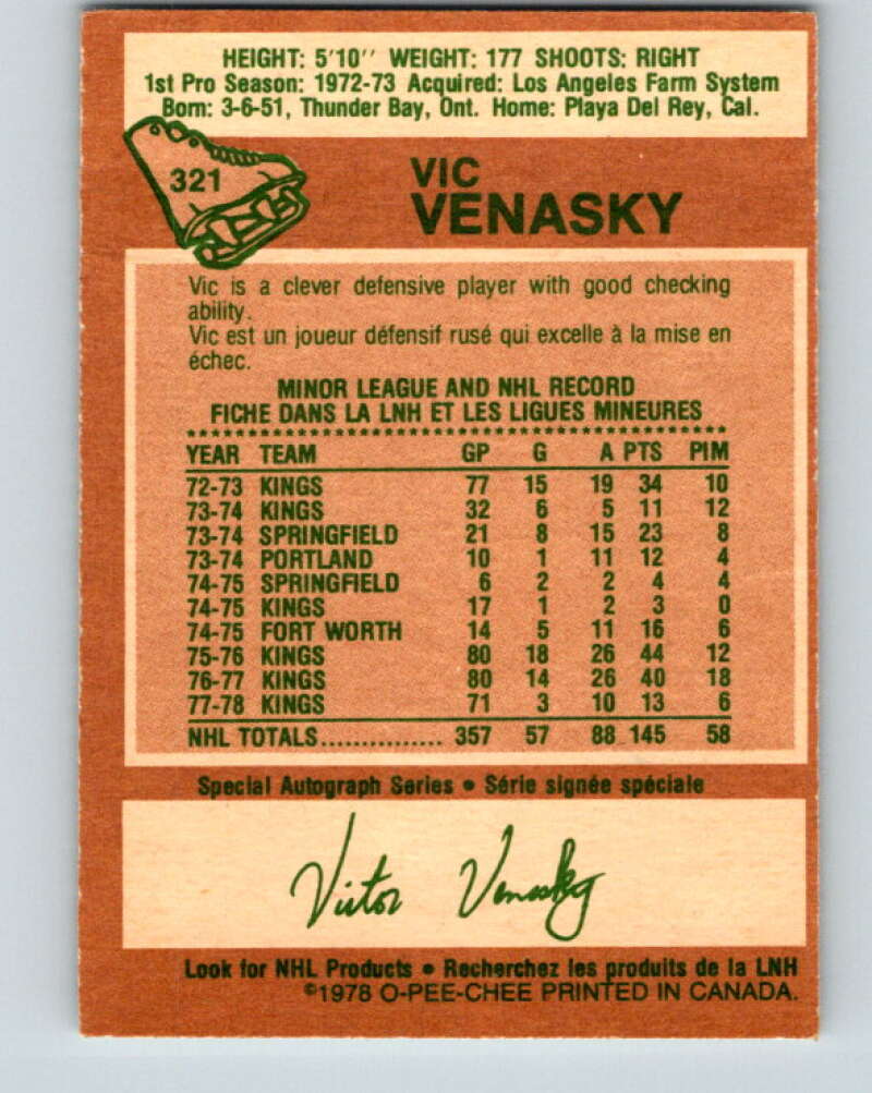 1978-79 O-Pee-Chee #321 Vic Venasky  Los Angeles Kings  V25372