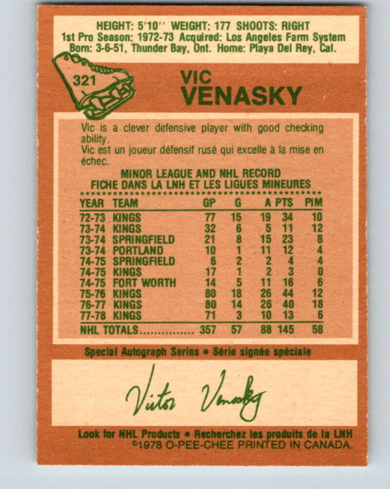 1978-79 O-Pee-Chee #321 Vic Venasky  Los Angeles Kings  V25374