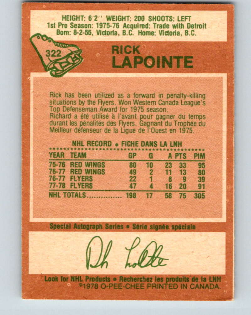 1978-79 O-Pee-Chee #322 Rick Lapointe  Philadelphia Flyers  V25389