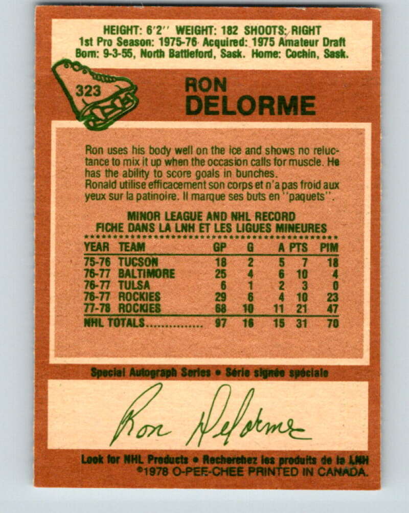 1978-79 O-Pee-Chee #323 Ron Delorme RC Rookie Rockies  V25402