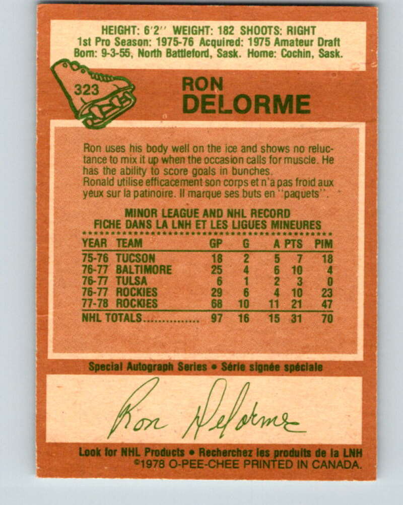 1978-79 O-Pee-Chee #323 Ron Delorme RC Rookie Rockies  V25403