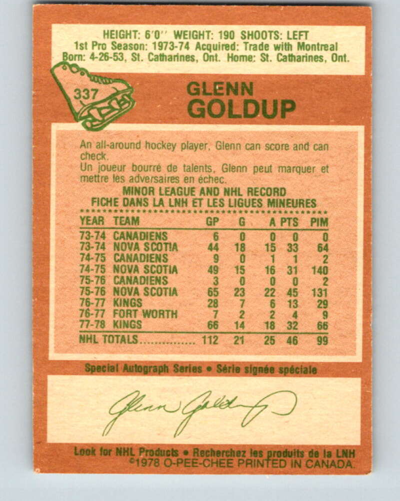 1978-79 O-Pee-Chee #337 Glenn Goldup  Los Angeles Kings  V25582