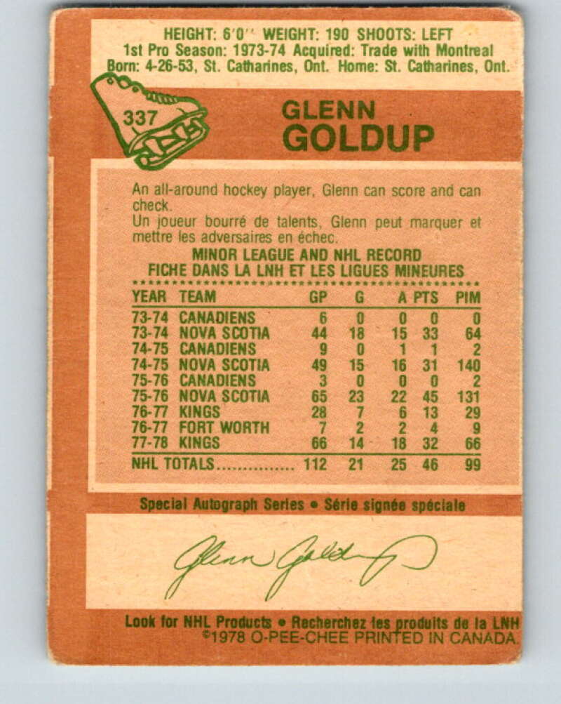 1978-79 O-Pee-Chee #337 Glenn Goldup  Los Angeles Kings  V25584