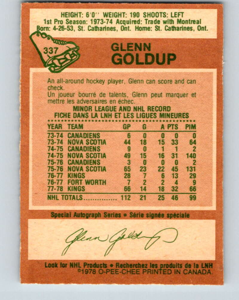 1978-79 O-Pee-Chee #337 Glenn Goldup  Los Angeles Kings  V25585