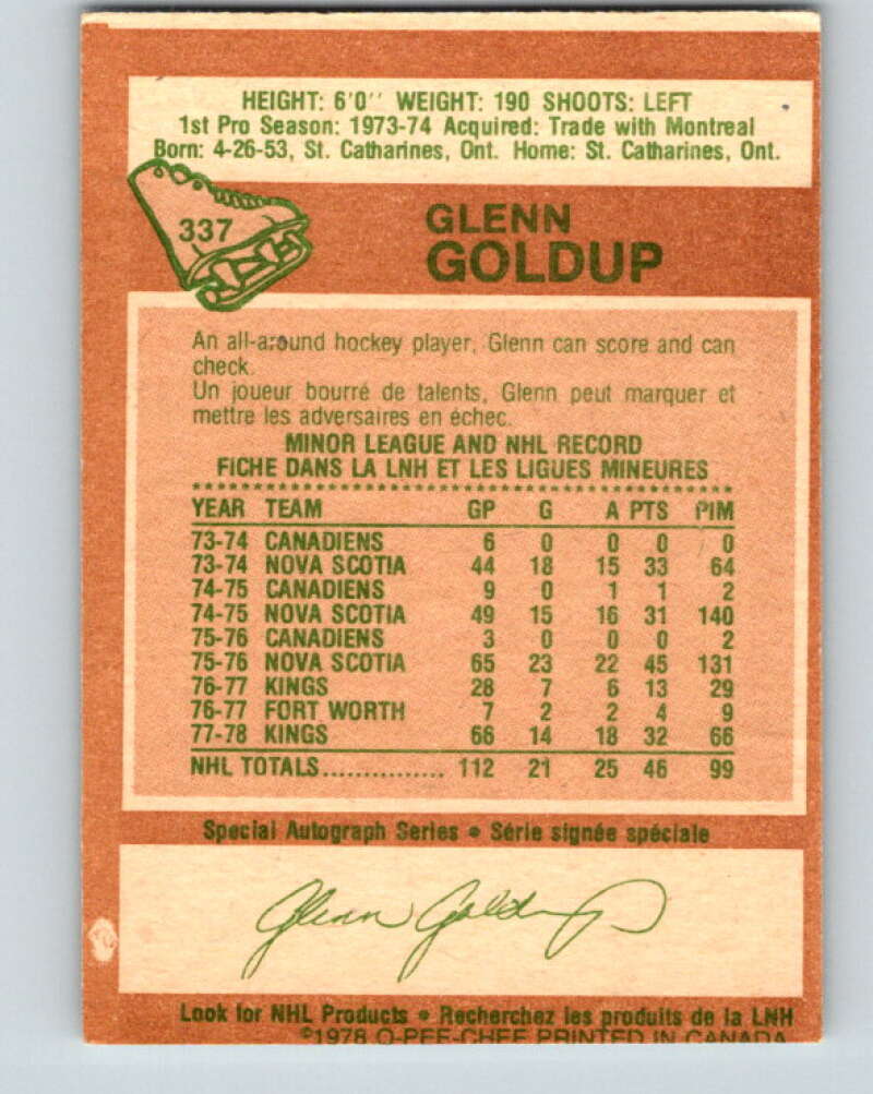 1978-79 O-Pee-Chee #337 Glenn Goldup  Los Angeles Kings  V25586